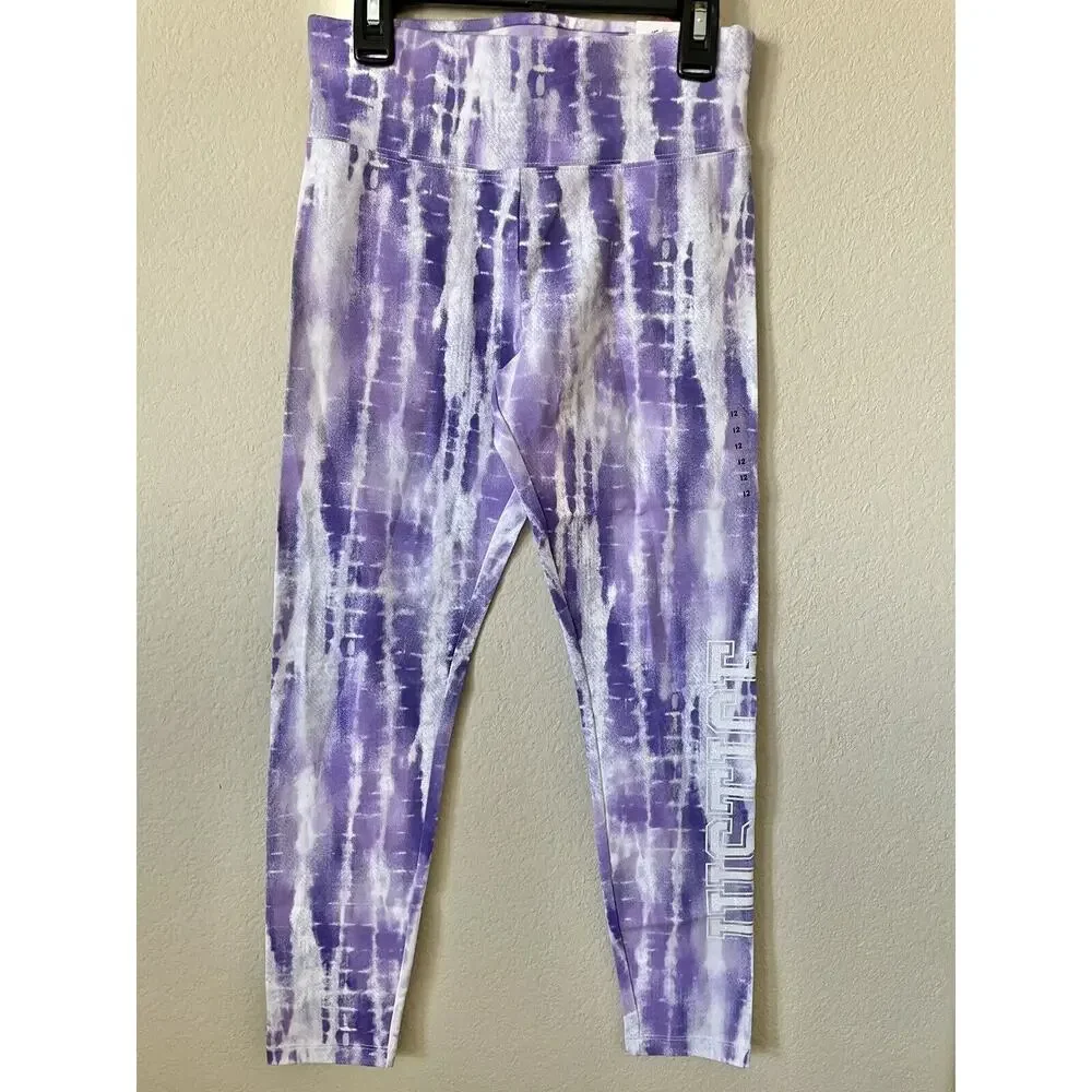 Lot Of 2 Justice Tie Dye Sparkle Logo High Waist Full Length Leggings Size 12